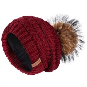 Slouchy Beanie with Real Fur Pom